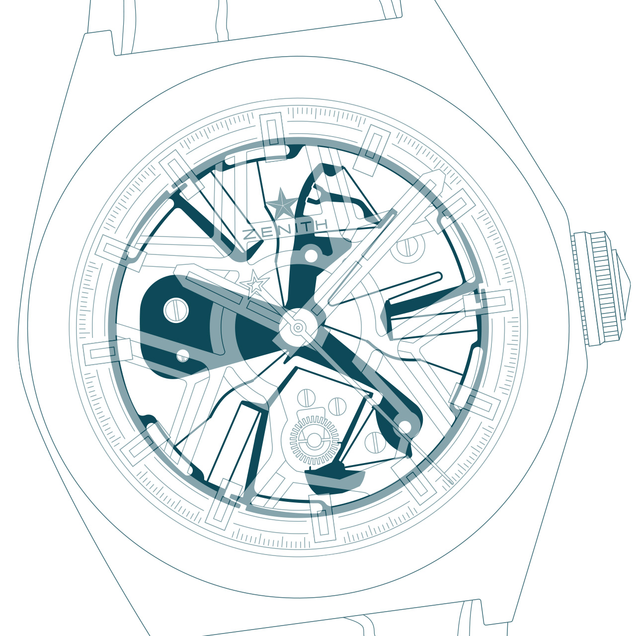 Illustration neuer mechanischer Antrieb für Uhren.